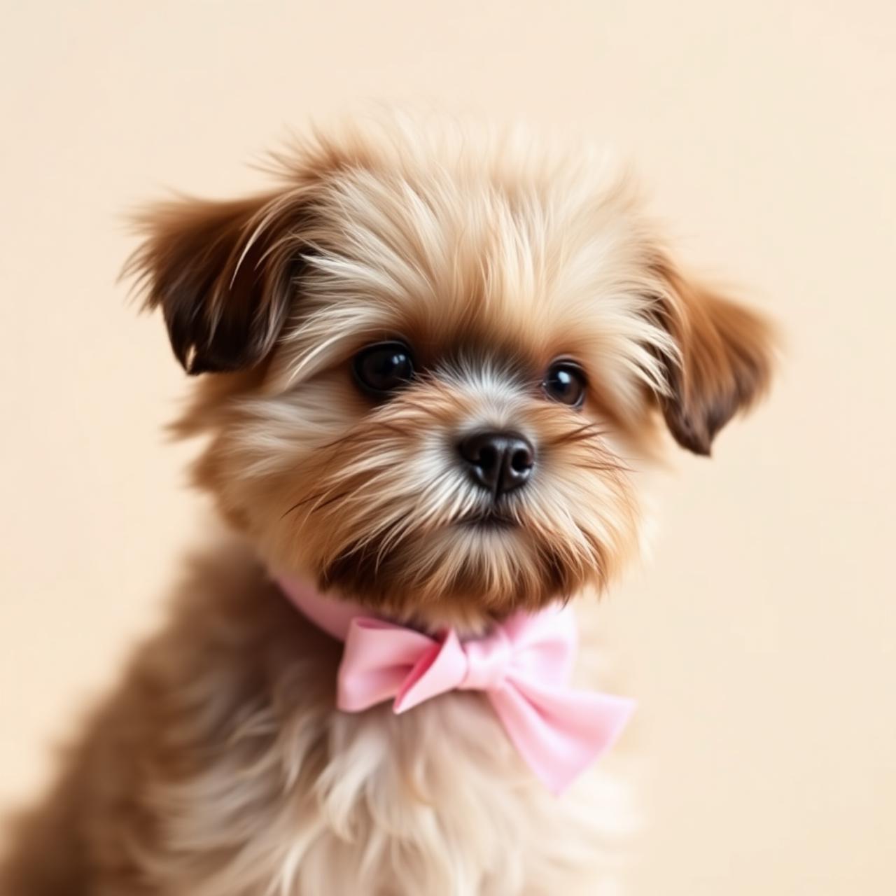 Adorable freshly groomed puppy with pink bow